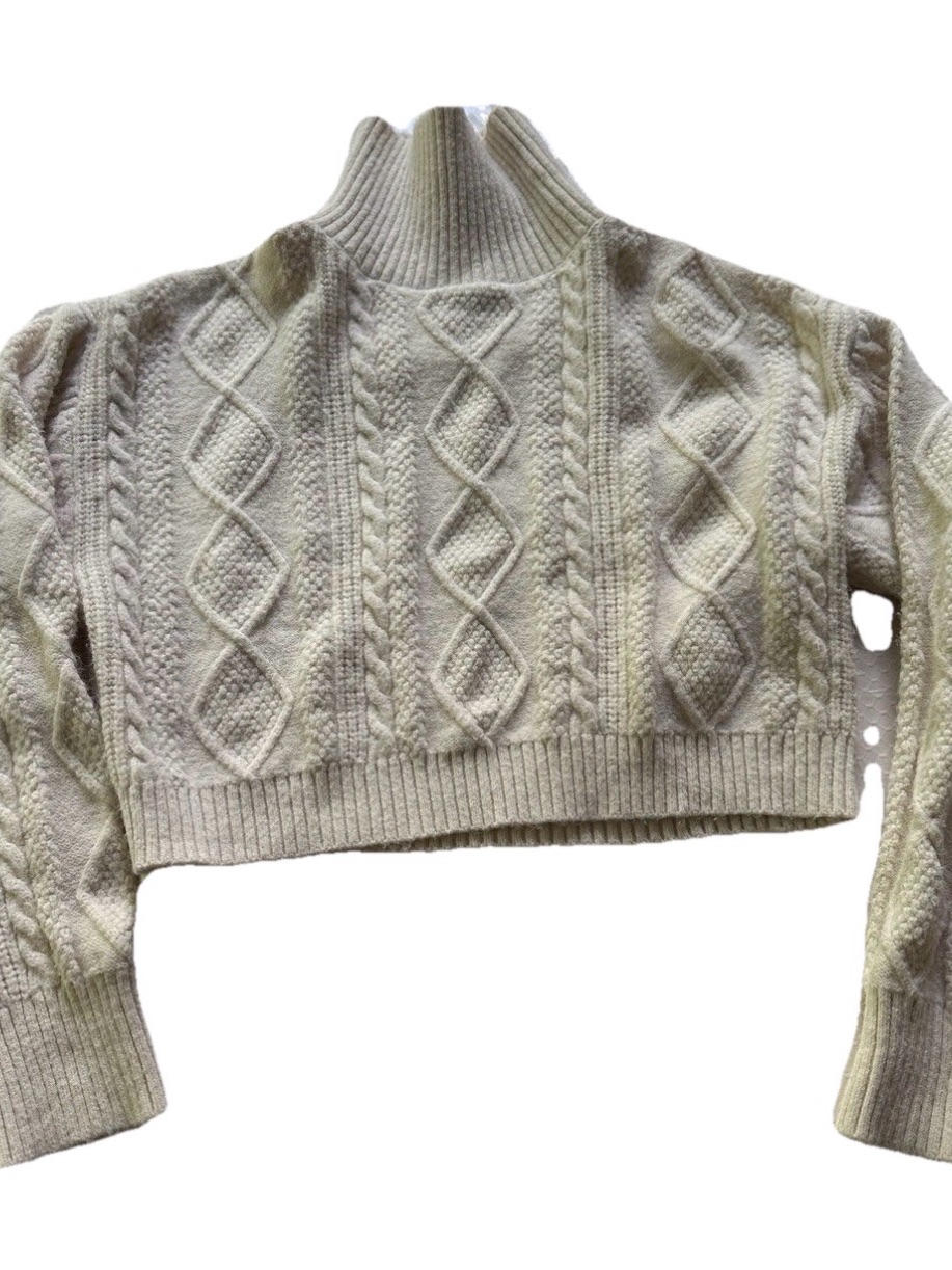Cider Women's Cropped Turtleneck Cableknit Long Sleeve Sweater Size Large